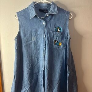 Sleeveless Denim Shirt with Disney Minnie and Mickey Patches